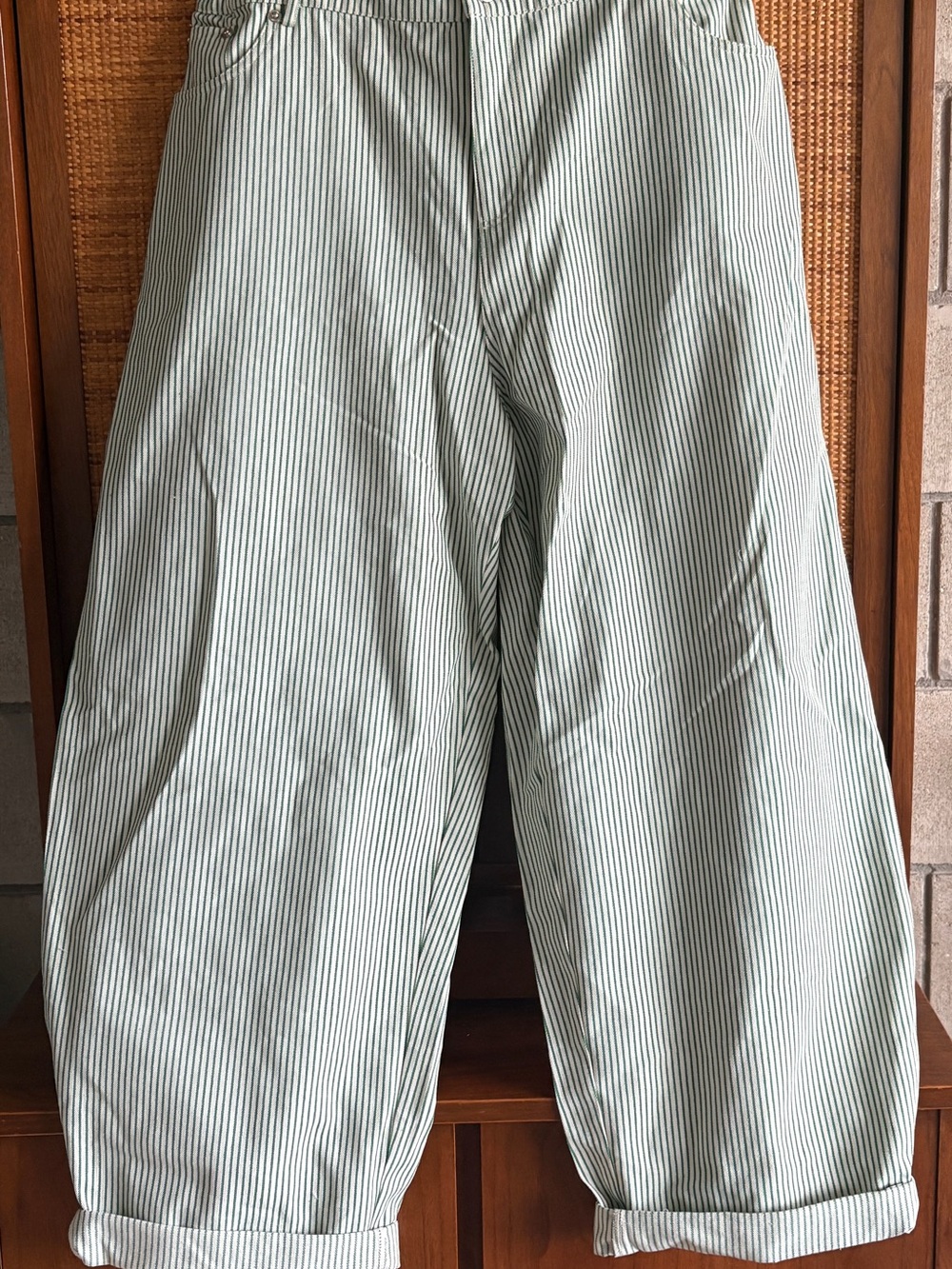 Red Sky Work Pants Green Pinstripe, Barrel Leg
